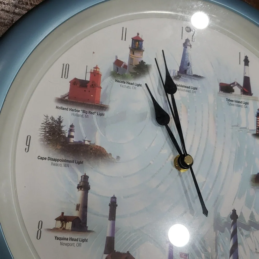 Retro Blue Wall Clock with Lighthouse Design
